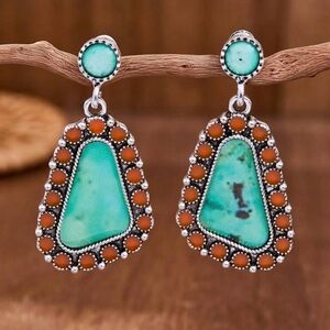 Turquoise and Orange Dangle Earrings